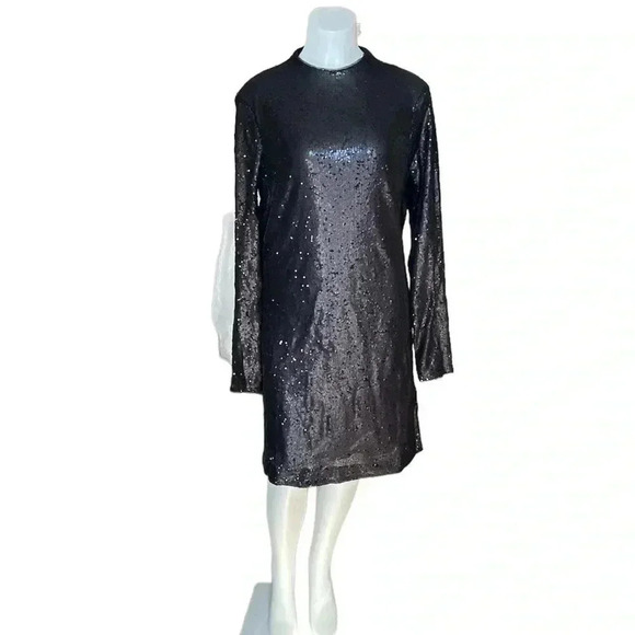 Calvin Klein Jet Black Polyester Sequin Mini Dress sz 14 - Picture 1 of 11
